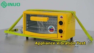 Wat gebeurt er met een huishoudelijk apparaat tijdens een mechanische trillingstest?